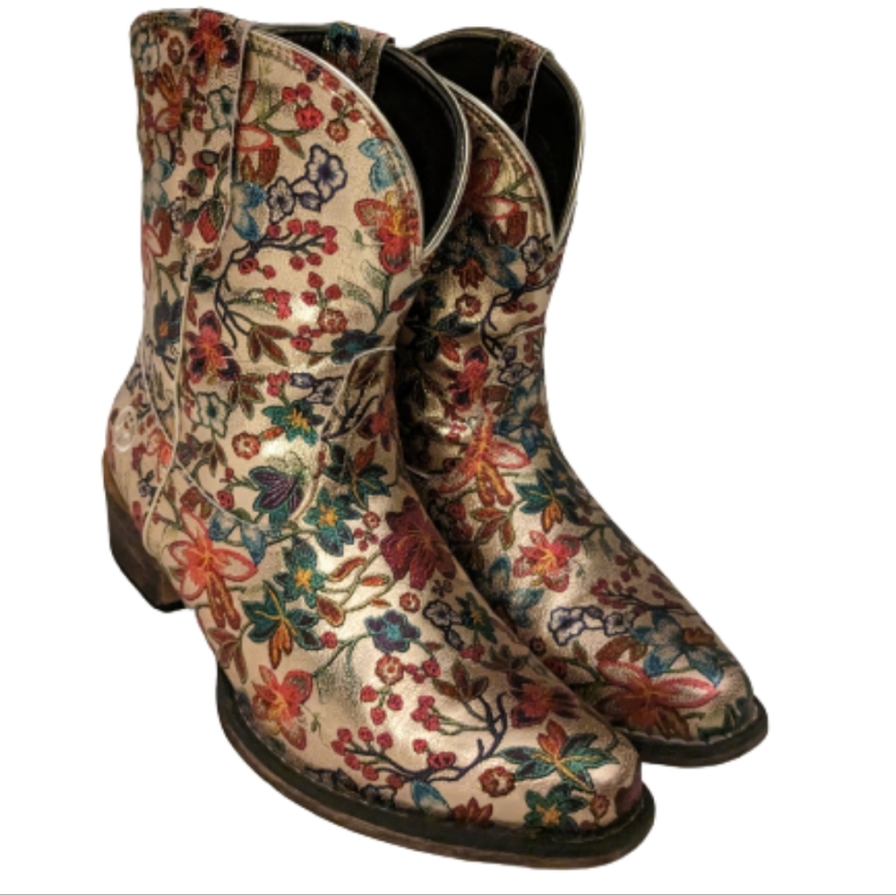 Roper Floral Gold Cowboy Boots